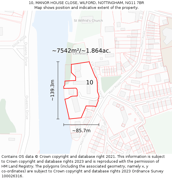10, MANOR HOUSE CLOSE, WILFORD, NOTTINGHAM, NG11 7BR: Plot and title map