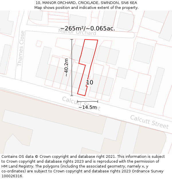 10, MANOR ORCHARD, CRICKLADE, SWINDON, SN6 6EA: Plot and title map