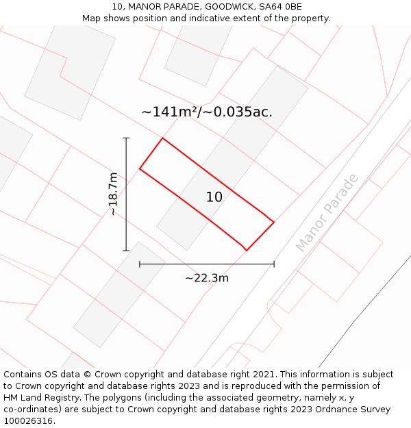 10, MANOR PARADE, GOODWICK, SA64 0BE: Plot and title map