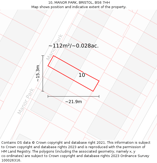 10, MANOR PARK, BRISTOL, BS6 7HH: Plot and title map