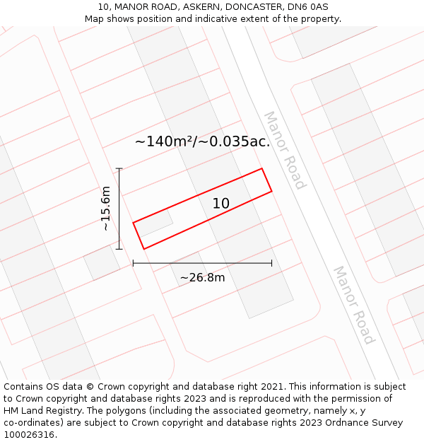 10, MANOR ROAD, ASKERN, DONCASTER, DN6 0AS: Plot and title map