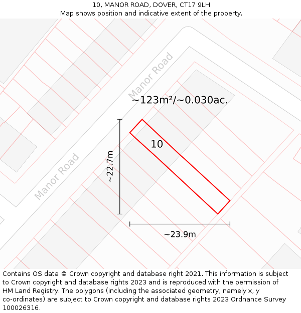 10, MANOR ROAD, DOVER, CT17 9LH: Plot and title map