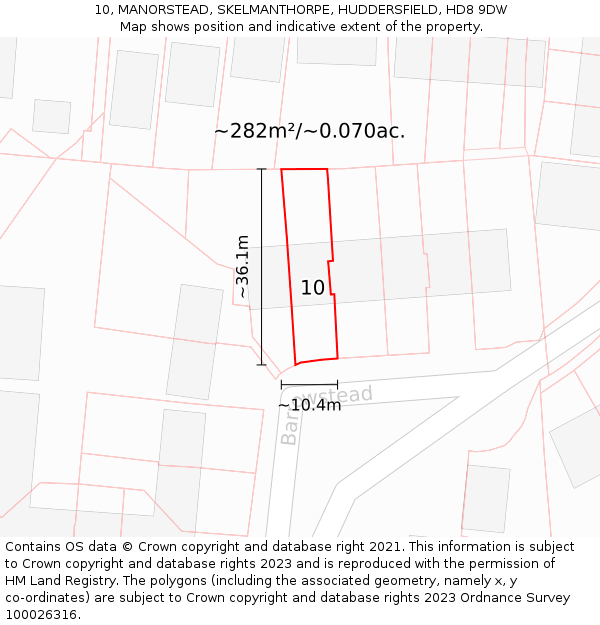 10, MANORSTEAD, SKELMANTHORPE, HUDDERSFIELD, HD8 9DW: Plot and title map