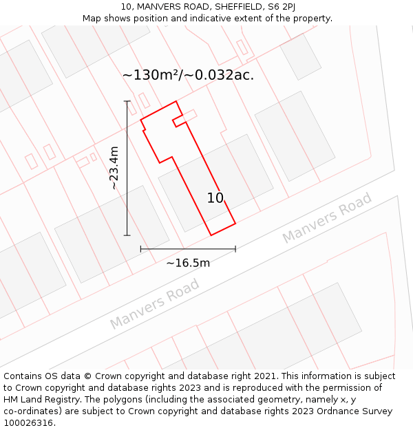 10, MANVERS ROAD, SHEFFIELD, S6 2PJ: Plot and title map