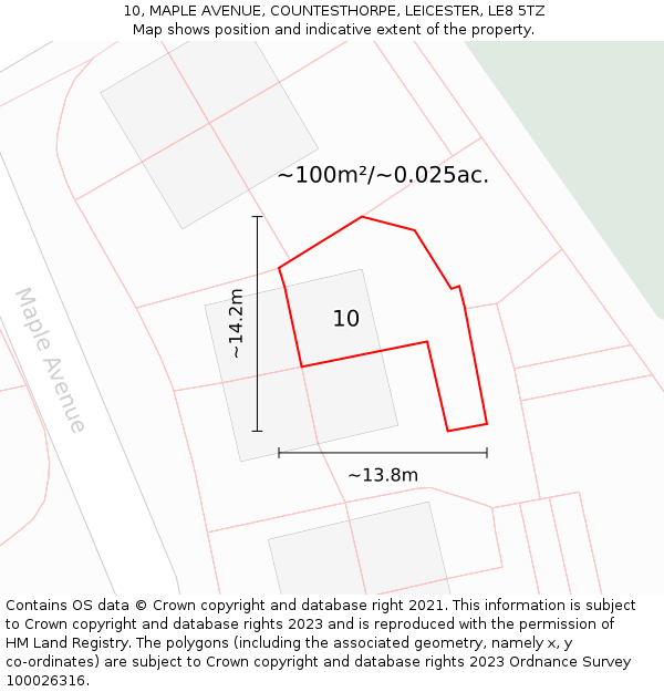 10, MAPLE AVENUE, COUNTESTHORPE, LEICESTER, LE8 5TZ: Plot and title map