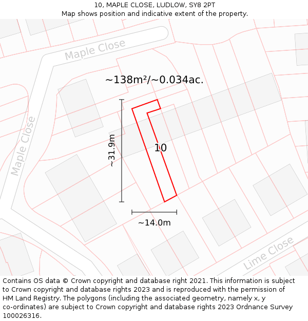 10, MAPLE CLOSE, LUDLOW, SY8 2PT: Plot and title map