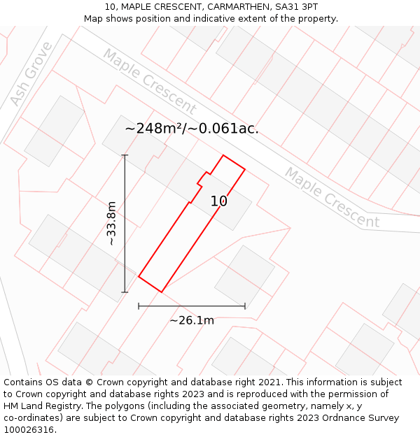 10, MAPLE CRESCENT, CARMARTHEN, SA31 3PT: Plot and title map