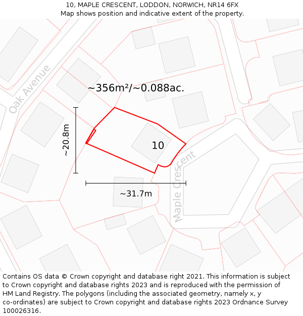 10, MAPLE CRESCENT, LODDON, NORWICH, NR14 6FX: Plot and title map
