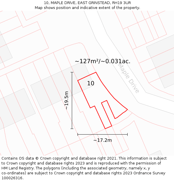 10, MAPLE DRIVE, EAST GRINSTEAD, RH19 3UR: Plot and title map