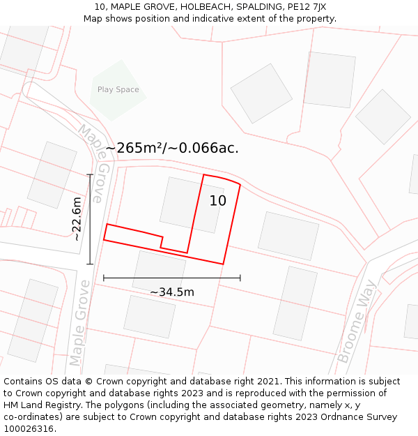 10, MAPLE GROVE, HOLBEACH, SPALDING, PE12 7JX: Plot and title map