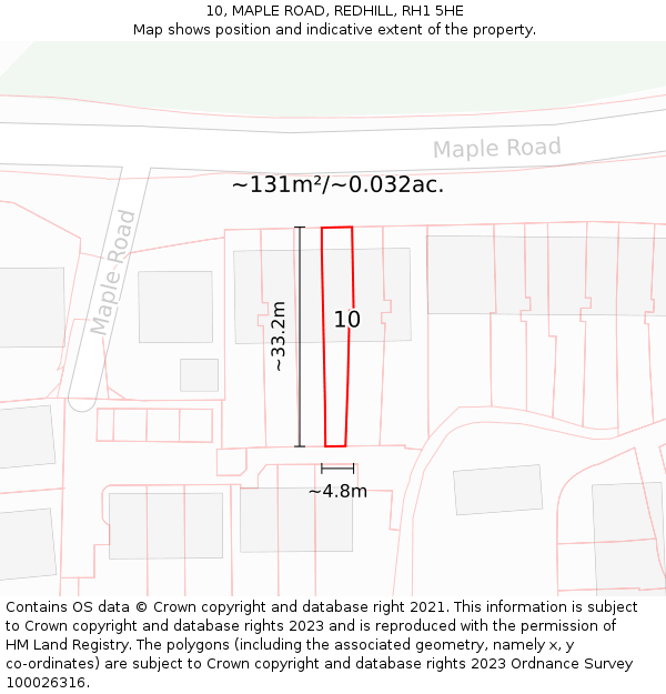 10, MAPLE ROAD, REDHILL, RH1 5HE: Plot and title map