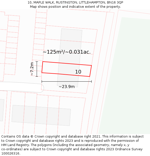 10, MAPLE WALK, RUSTINGTON, LITTLEHAMPTON, BN16 3QP: Plot and title map
