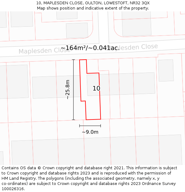 10, MAPLESDEN CLOSE, OULTON, LOWESTOFT, NR32 3QX: Plot and title map