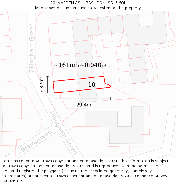 10, MARDEN ASH, BASILDON, SS15 6QL: Plot and title map