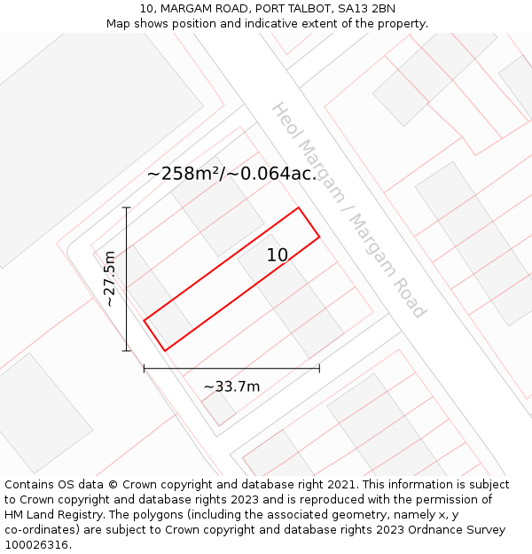 10, MARGAM ROAD, PORT TALBOT, SA13 2BN: Plot and title map