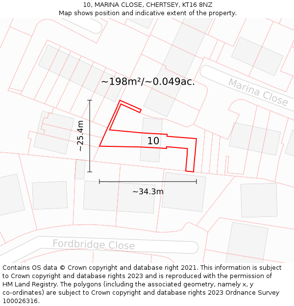 10, MARINA CLOSE, CHERTSEY, KT16 8NZ: Plot and title map