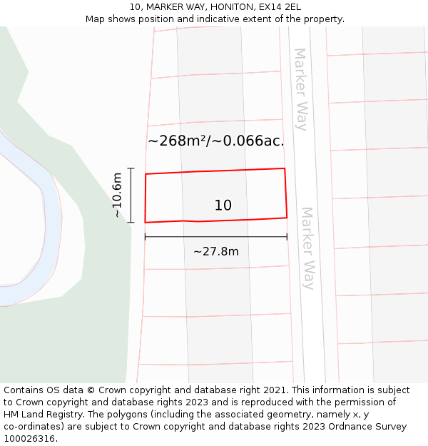 10, MARKER WAY, HONITON, EX14 2EL: Plot and title map