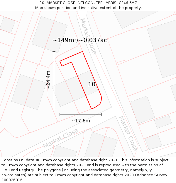 10, MARKET CLOSE, NELSON, TREHARRIS, CF46 6AZ: Plot and title map