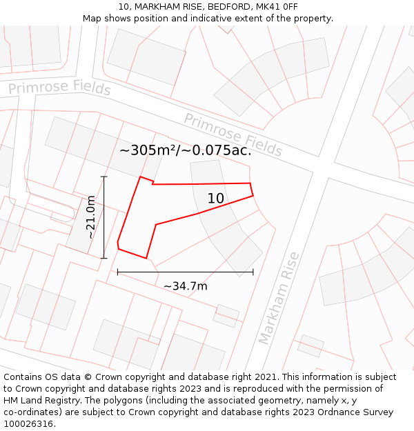 10, MARKHAM RISE, BEDFORD, MK41 0FF: Plot and title map