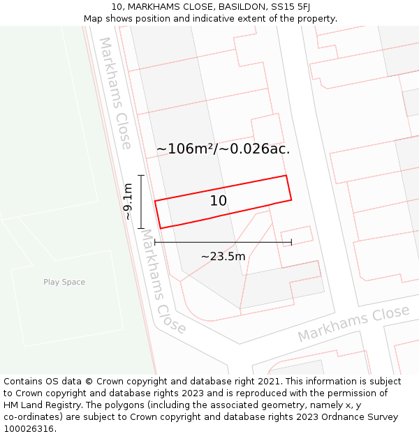 10, MARKHAMS CLOSE, BASILDON, SS15 5FJ: Plot and title map
