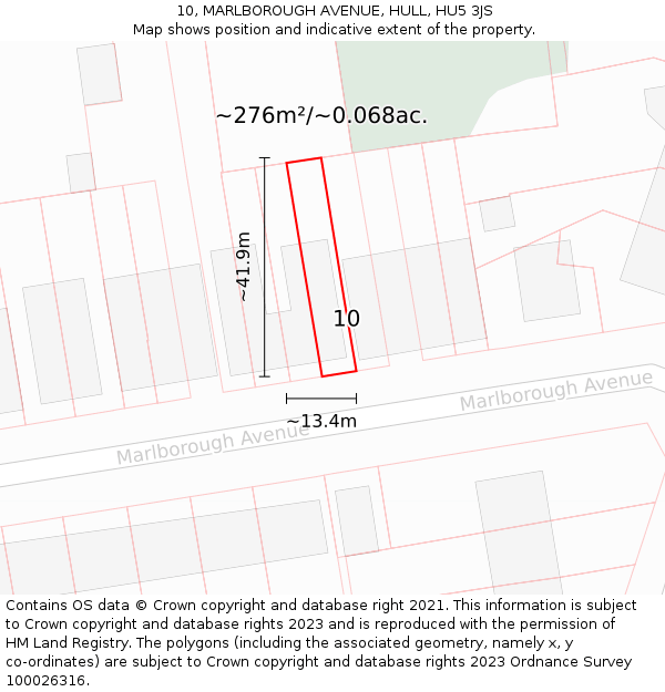 10, MARLBOROUGH AVENUE, HULL, HU5 3JS: Plot and title map