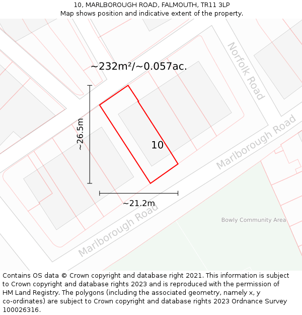 10, MARLBOROUGH ROAD, FALMOUTH, TR11 3LP: Plot and title map