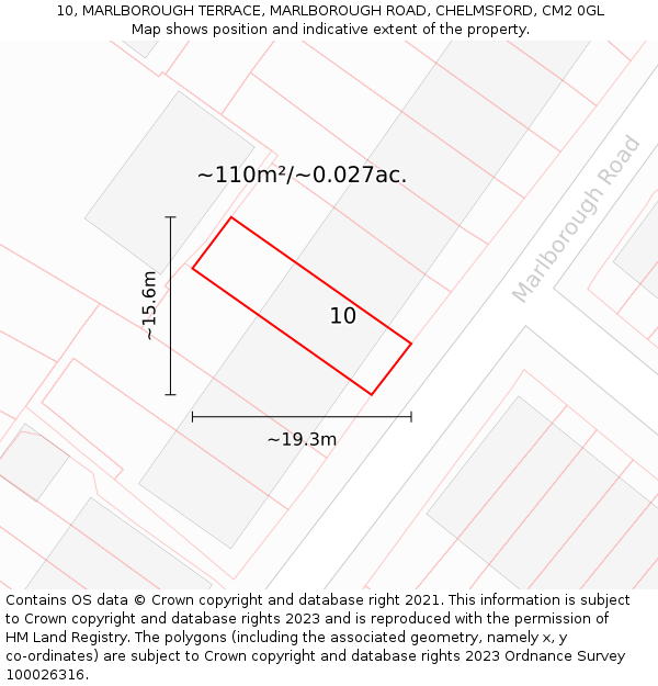 10, MARLBOROUGH TERRACE, MARLBOROUGH ROAD, CHELMSFORD, CM2 0GL: Plot and title map