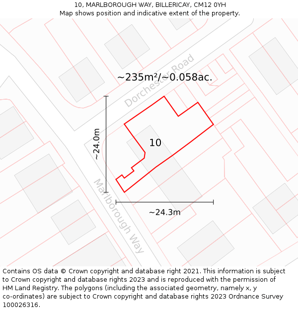 10, MARLBOROUGH WAY, BILLERICAY, CM12 0YH: Plot and title map