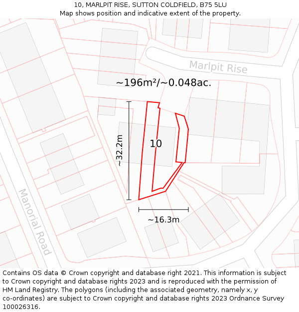10, MARLPIT RISE, SUTTON COLDFIELD, B75 5LU: Plot and title map