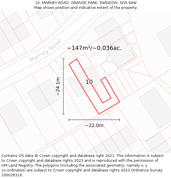 10, MARNEY ROAD, GRANGE PARK, SWINDON, SN5 6AW: Plot and title map
