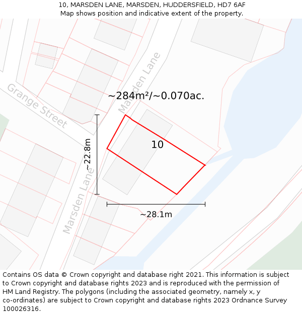 10, MARSDEN LANE, MARSDEN, HUDDERSFIELD, HD7 6AF: Plot and title map
