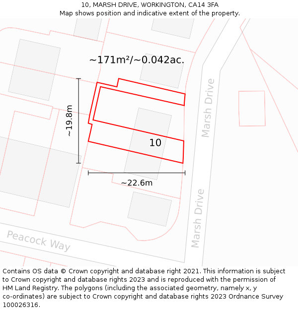 10, MARSH DRIVE, WORKINGTON, CA14 3FA: Plot and title map