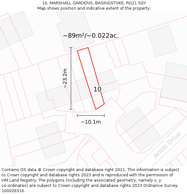 10, MARSHALL GARDENS, BASINGSTOKE, RG21 5GY: Plot and title map