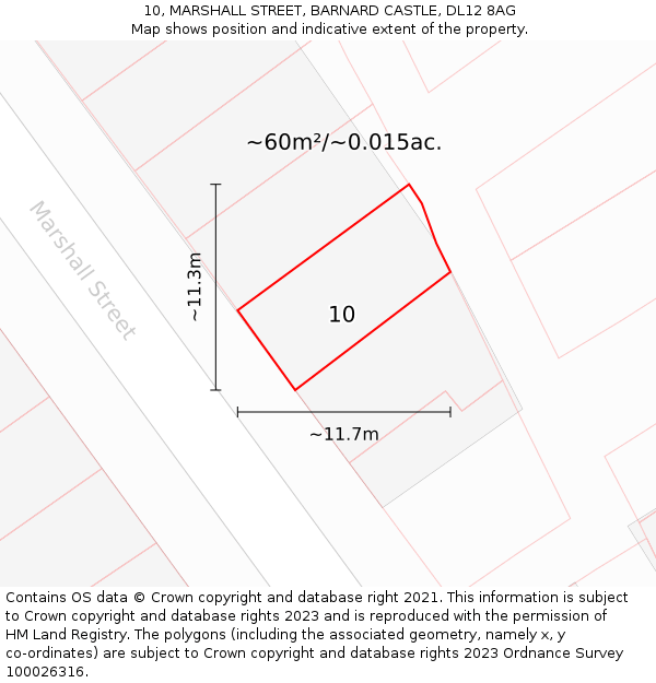 10, MARSHALL STREET, BARNARD CASTLE, DL12 8AG: Plot and title map