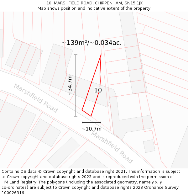 10, MARSHFIELD ROAD, CHIPPENHAM, SN15 1JX: Plot and title map