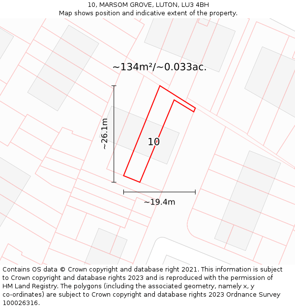 10, MARSOM GROVE, LUTON, LU3 4BH: Plot and title map
