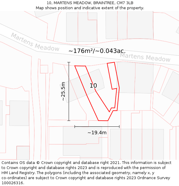 10, MARTENS MEADOW, BRAINTREE, CM7 3LB: Plot and title map
