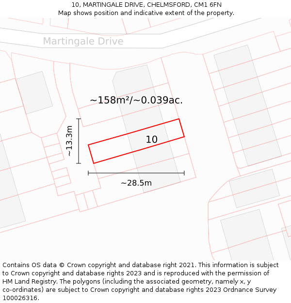 10, MARTINGALE DRIVE, CHELMSFORD, CM1 6FN: Plot and title map