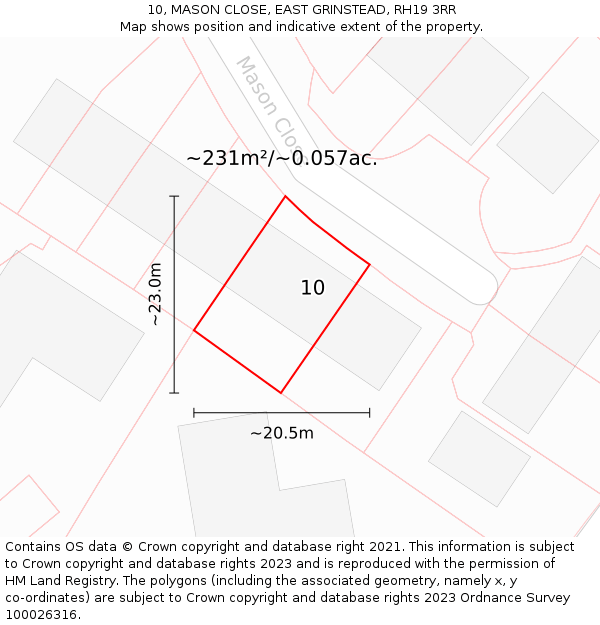 10, MASON CLOSE, EAST GRINSTEAD, RH19 3RR: Plot and title map