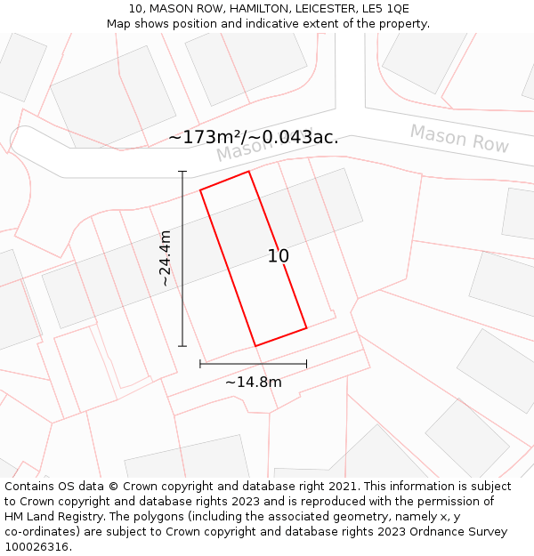 10, MASON ROW, HAMILTON, LEICESTER, LE5 1QE: Plot and title map