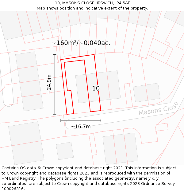 10, MASONS CLOSE, IPSWICH, IP4 5AF: Plot and title map