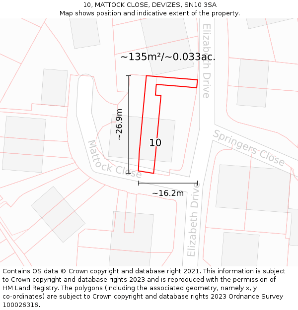 10, MATTOCK CLOSE, DEVIZES, SN10 3SA: Plot and title map