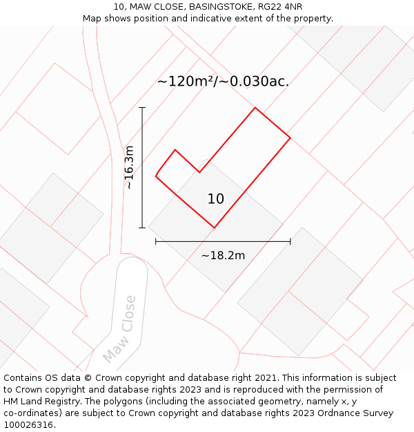 10, MAW CLOSE, BASINGSTOKE, RG22 4NR: Plot and title map