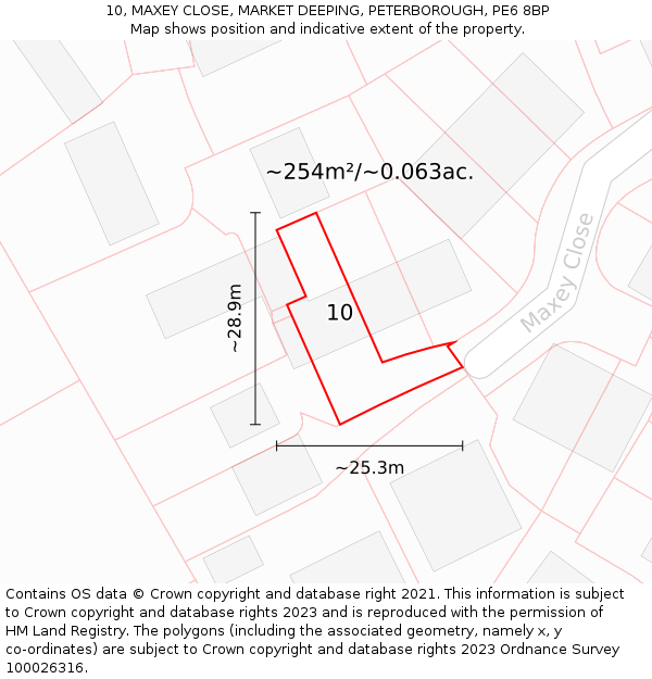 10, MAXEY CLOSE, MARKET DEEPING, PETERBOROUGH, PE6 8BP: Plot and title map