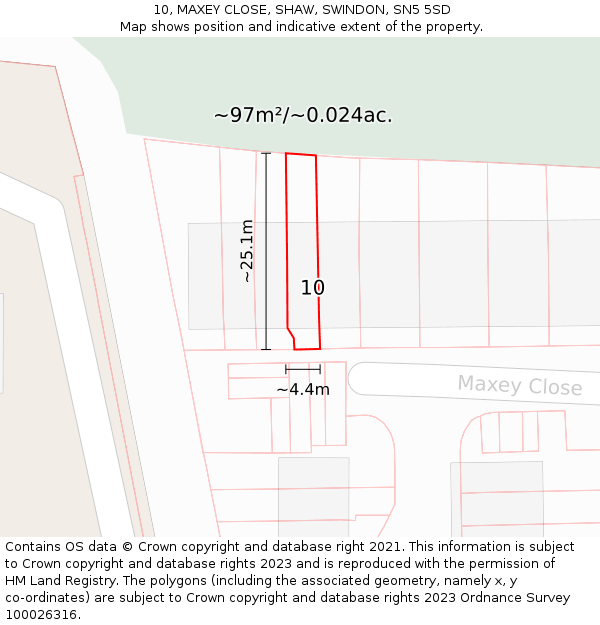 10, MAXEY CLOSE, SHAW, SWINDON, SN5 5SD: Plot and title map