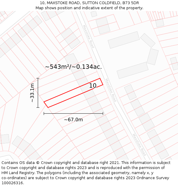 10, MAXSTOKE ROAD, SUTTON COLDFIELD, B73 5DR: Plot and title map