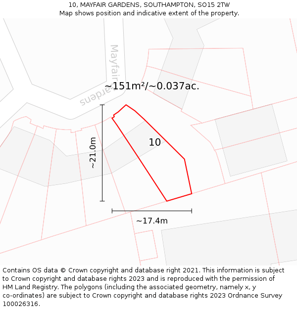 10, MAYFAIR GARDENS, SOUTHAMPTON, SO15 2TW: Plot and title map