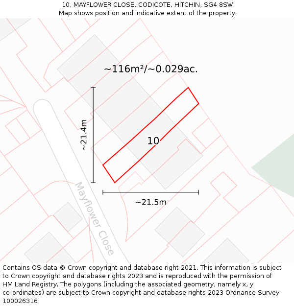 10, MAYFLOWER CLOSE, CODICOTE, HITCHIN, SG4 8SW: Plot and title map