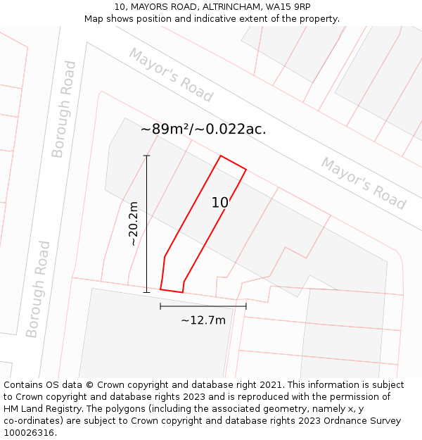 10, MAYORS ROAD, ALTRINCHAM, WA15 9RP: Plot and title map