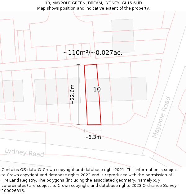 10, MAYPOLE GREEN, BREAM, LYDNEY, GL15 6HD: Plot and title map